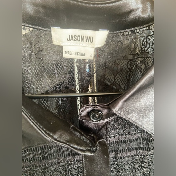 L 🔖 JASON WU Lace See Through Button Down Shirt Blouse Silk Black $240 - Picture 4 of 10